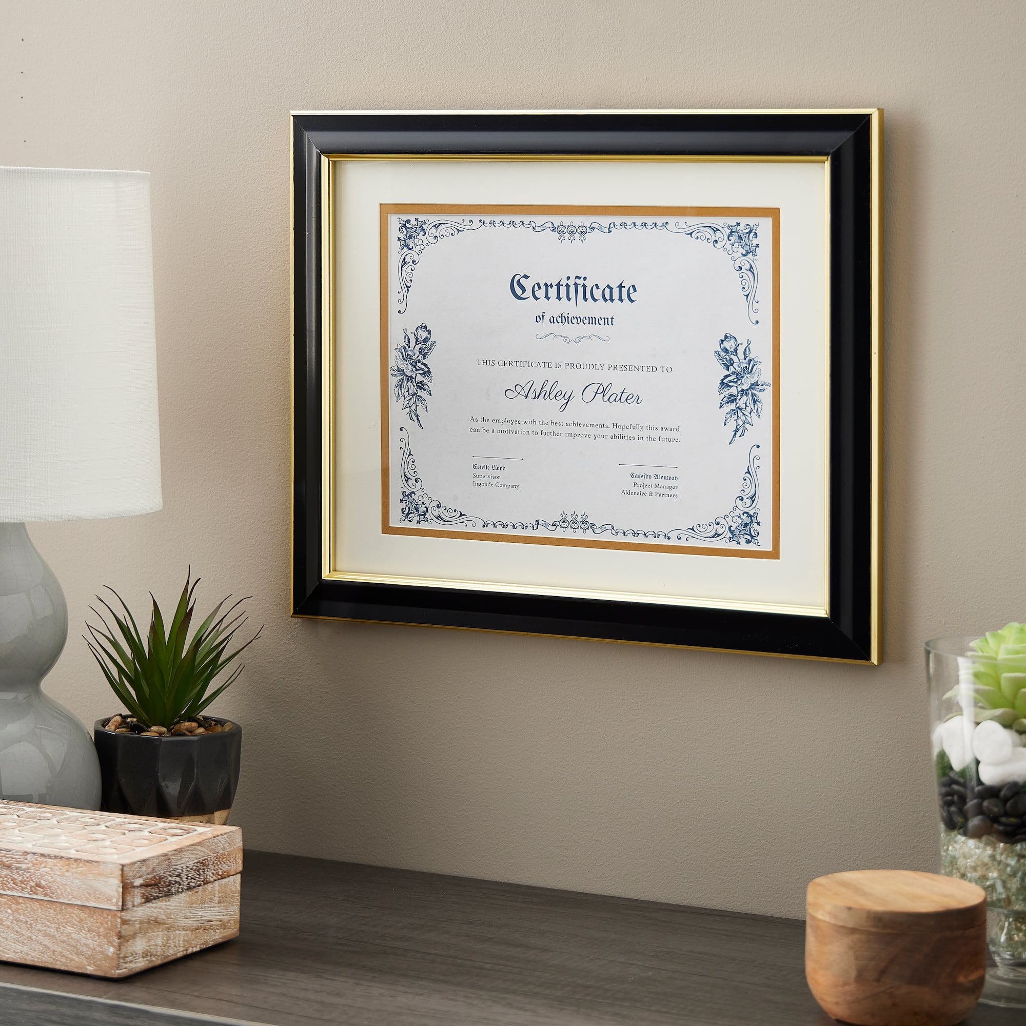 8.5" x 11" Black & Gold Document Frame with Double Mat by Studio Décor®